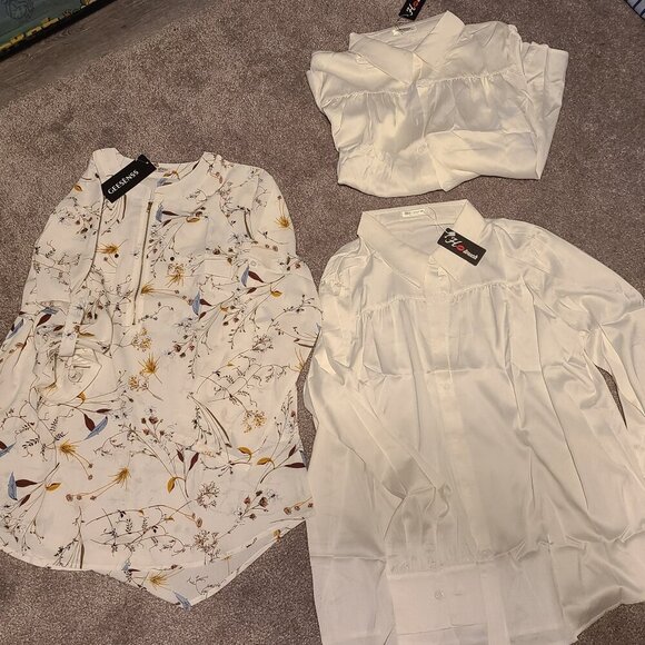NWT 3 blouses - 2 white (identical) and one flowery - Picture 1 of 5